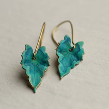 Load image into Gallery viewer, Silk Purse, Sow's Ear - Verdigris Leaf Turquoise Green Earrings - Strelitzia's Florist & Irish Craft Shop