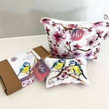 Load image into Gallery viewer, Watercolour Blue Tits & Blossom Cotton Makeup Bag - Strelitzia's Florist & Irish Craft Shop