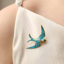 Load image into Gallery viewer, Silk Purse, Sow's Ear - Small Blue Swallow Bird Brooch - Strelitzia's Florist & Irish Craft Shop