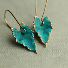 Load image into Gallery viewer, Silk Purse, Sow's Ear - Verdigris Leaf Turquoise Green Earrings - Strelitzia's Florist & Irish Craft Shop