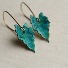 Load image into Gallery viewer, Silk Purse, Sow's Ear - Verdigris Leaf Turquoise Green Earrings - Strelitzia's Florist & Irish Craft Shop