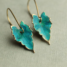 Load image into Gallery viewer, Silk Purse, Sow's Ear - Verdigris Leaf Turquoise Green Earrings - Strelitzia's Florist & Irish Craft Shop