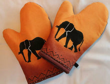 Load image into Gallery viewer, Elephant style Hand painted Oven gloves - Pair (Set of 2) - Strelitzia&#39;s Floristry &amp; Irish Craft Shop
