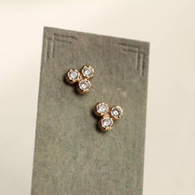Load image into Gallery viewer, Silk Purse, Sow's Ear - Rustic Crystal Gold Trio Stud Earrings