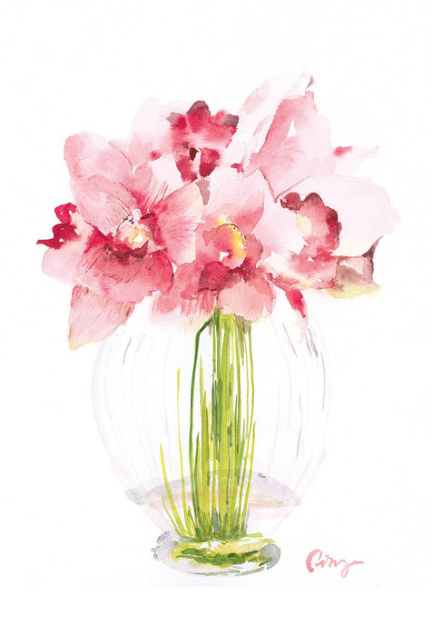 Ping He Art - Orchid Bouquet - Folded Greeting Card - Strelitzia's Florist & Irish Craft Shop