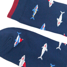 Load image into Gallery viewer, Sock Talk - Men&#39;s Bamboo Socks - Navy Blue, Christmas Shark