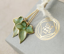 Load image into Gallery viewer, Silk Purse, Sow's Ear - Olive Green Ivy Leaf Earrings: Gift Box Included