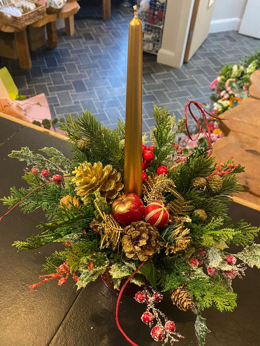 Red & Gold Artificial Christmas Large Candle Display