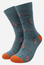 Load image into Gallery viewer, Sock Talk - Teal Men&#39;s Pheasant Print Bamboo Socks