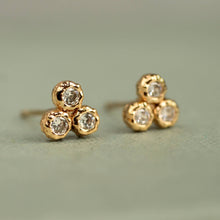 Load image into Gallery viewer, Silk Purse, Sow's Ear - Rustic Crystal Gold Trio Stud Earrings