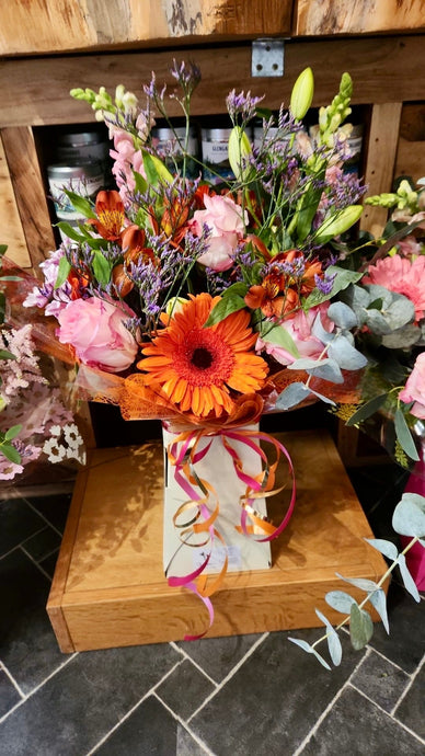 A Pink & Orange Flower Bouquet - Strelitzia's Florist & Irish Craft Shop