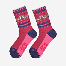 Load image into Gallery viewer, Sock Talk - Women&#39;s Bamboo Socks - Berry/Navy Blue, Cat Duo