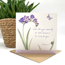 Load image into Gallery viewer, Forget-me-not Christian Cards - Freesia Notecard - Strelitzia's Florist &amp; Irish Craft Shop
