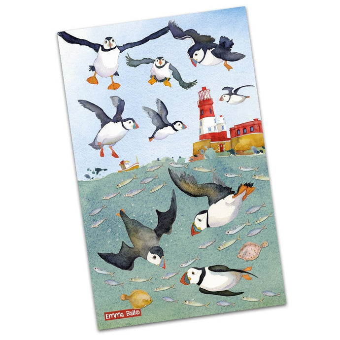 Emma Ball Ltd - Diving Puffins Tea Towel - Strelitzia's Florist & Irish Craft Shop