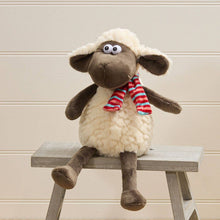 Load image into Gallery viewer, Langs - Plush Sitting Sheep Soft Toy With Google Eyes And Striped Scarf Medium