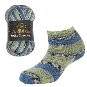 Wool Bee Socks Color Sock Wool 100gr 4-fold knitting: 46 turquoise green yellow - Strelitzia's Florist & Irish Craft Shop