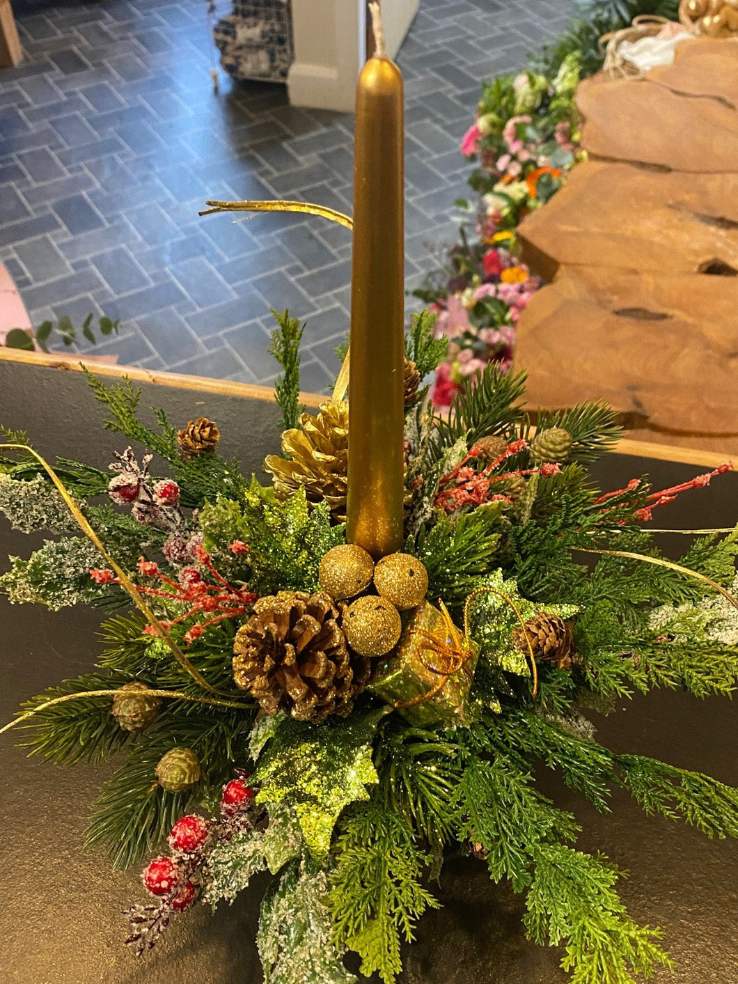 Gold Artificial Christmas Large Candle Display