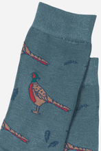 Load image into Gallery viewer, Sock Talk - Teal Men&#39;s Pheasant Print Bamboo Socks