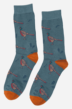 Load image into Gallery viewer, Sock Talk - Teal Men&#39;s Pheasant Print Bamboo Socks