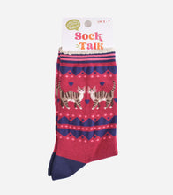 Load image into Gallery viewer, Sock Talk - Women&#39;s Bamboo Socks - Berry/Navy Blue, Cat Duo
