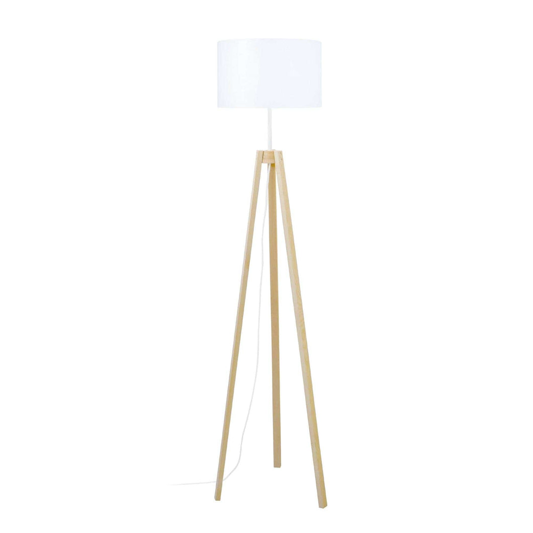 Natural and White Wood Tripod Floor Lamp
