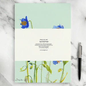 Ping He Art - A5 Notepad - Blue Poppies - Strelitzia's Florist & Irish Craft Shop