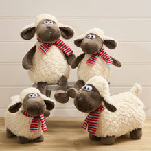 Load image into Gallery viewer, Langs - Plush Sitting Sheep Soft Toy With Google Eyes And Striped Scarf Medium