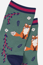 Load image into Gallery viewer, Sock Talk - Women&#39;s Fox Novelty Ankle Socks Leaf Print Green