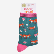 Load image into Gallery viewer, Sock Talk - Women&#39;s Bamboo Socks - Green/Pink, Fox Woodland