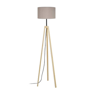 Natural Wood And Taupe Tripod Floor Lamp
