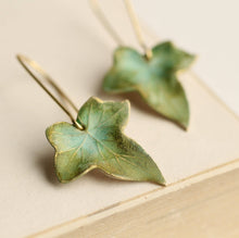 Load image into Gallery viewer, Silk Purse, Sow's Ear - Olive Green Ivy Leaf Earrings: Gift Box Included