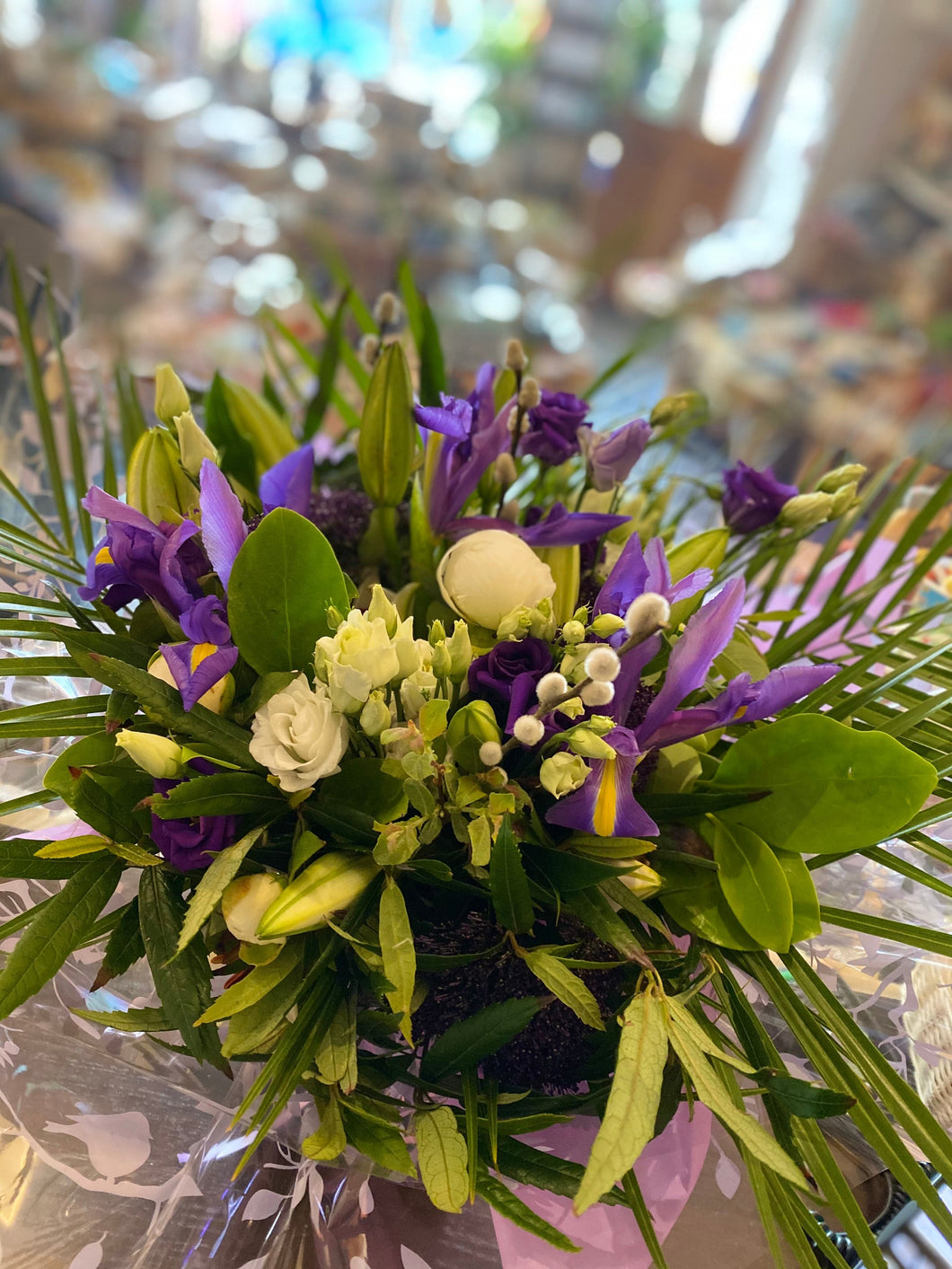 A Creamy White & Purple Fresh Flower Bouquet - Strelitzia's Florist & Irish Craft Shop