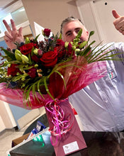 Load image into Gallery viewer, A Red Ruby Valentine’s Day Fresh Flowers bouquet &amp; box of Chocolate