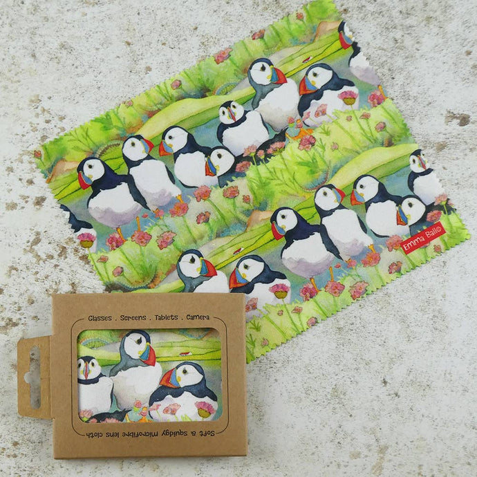 Emma Ball Ltd - Sea Thrift Puffins Lens Cloth - Strelitzia's Florist & Irish Craft Shop