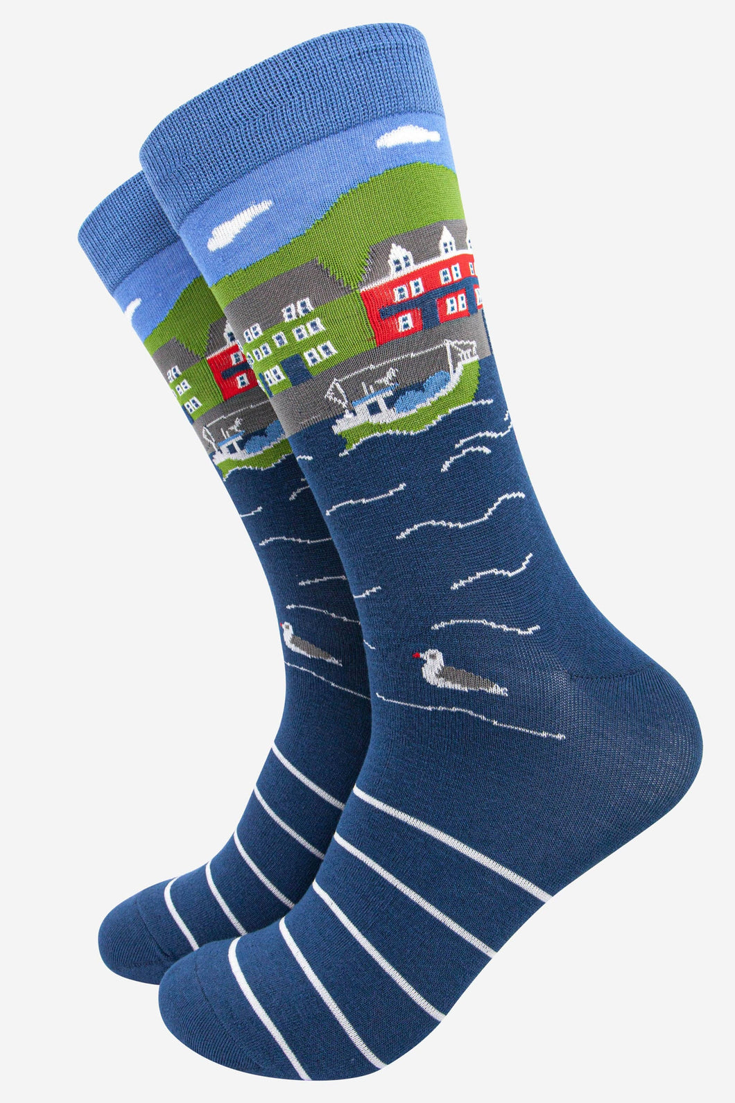 Sock Talk - Men's Fishing Village Scene Bamboo Socks