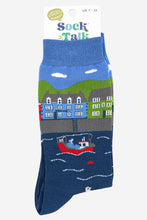 Load image into Gallery viewer, Sock Talk - Men&#39;s Fishing Village Scene Bamboo Socks