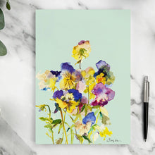 Load image into Gallery viewer, Ping He Art - A5 Notepad - Mixed Pansies - Strelitzia&#39;s Florist &amp; Irish Craft Shop