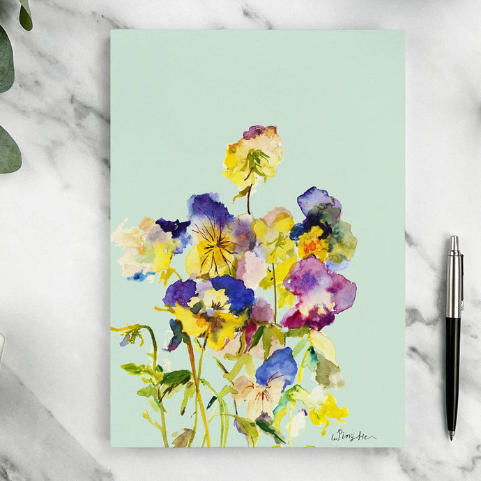 Ping He Art - A5 Notepad - Mixed Pansies - Strelitzia's Florist & Irish Craft Shop