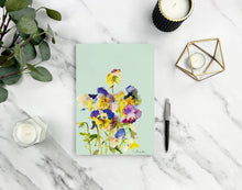 Load image into Gallery viewer, Ping He Art - A5 Notepad - Mixed Pansies - Strelitzia&#39;s Florist &amp; Irish Craft Shop