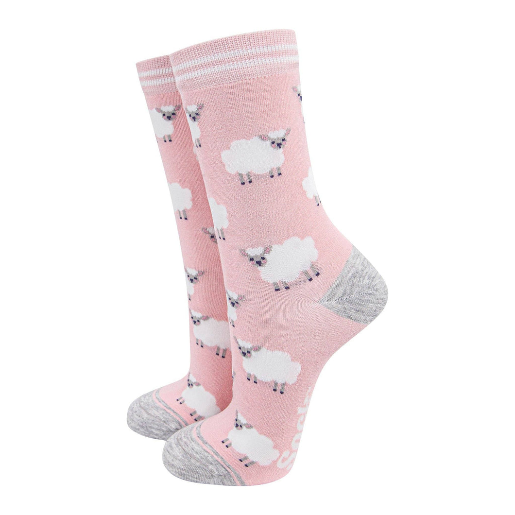 Sock Talk - Women's Bamboo Socks - Light Pink/Grey Marl, Sheep