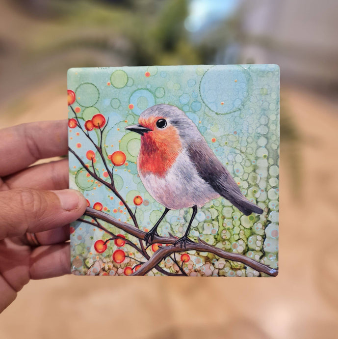 By Jo Crafts - 240-C Robin Coaster - Strelitzia's Florist & Irish Craft Shop