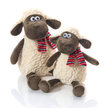 Load image into Gallery viewer, Langs - Plush Sitting Sheep Soft Toy With Google Eyes And Striped Scarf Medium