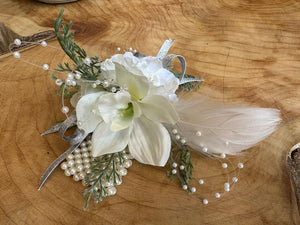White Corsage with Silver ribbon - Strelitzia's Florist & Irish Craft Shop