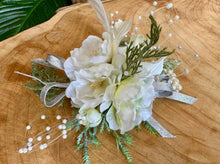 Load image into Gallery viewer, White Corsage with Silver ribbon - Strelitzia&#39;s Florist &amp; Irish Craft Shop