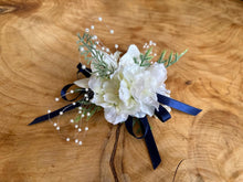 Load image into Gallery viewer, White Corsage with Blue ribbon - Strelitzia&#39;s Florist &amp; Irish Craft Shop