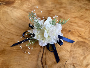 White Corsage with Blue ribbon - Strelitzia's Florist & Irish Craft Shop