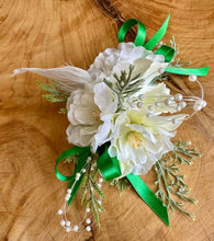 Load image into Gallery viewer, White Corsage with Green ribbon - Strelitzia&#39;s Florist &amp; Irish Craft Shop