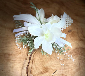 White Corsage with White ribbon - Strelitzia's Florist & Irish Craft Shop