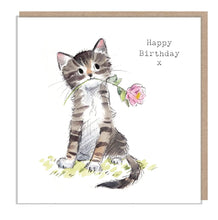 Load image into Gallery viewer, Paper Shed Design Ltd - Cute Cat Birthday Card - Tabby With Flower - Strelitzia&#39;s Florist &amp; Irish Craft Shop