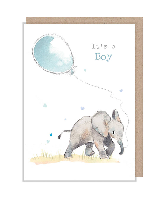 Paper Shed Design Ltd - Baby Boy Card - Elephant with Blue balloon - WWE029 - Strelitzia's Florist & Irish Craft Shop